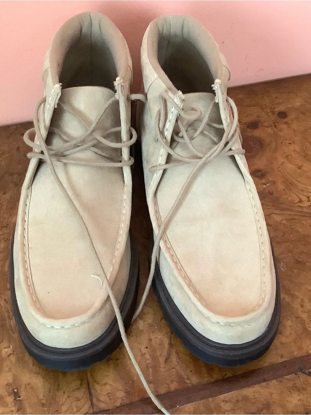 Old Navy Derby Boots Mens Size 11 Ankle Lace Up Comfort Wheat Faux Suede